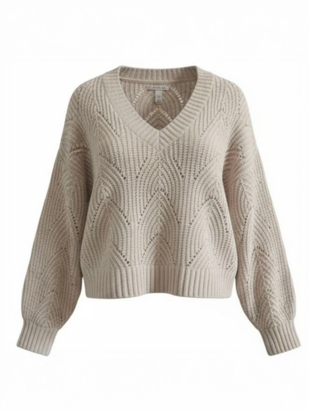 American Eagle V-Neck Knit Sweater Cream Women's XS Oversized P2P 23.5" EUC